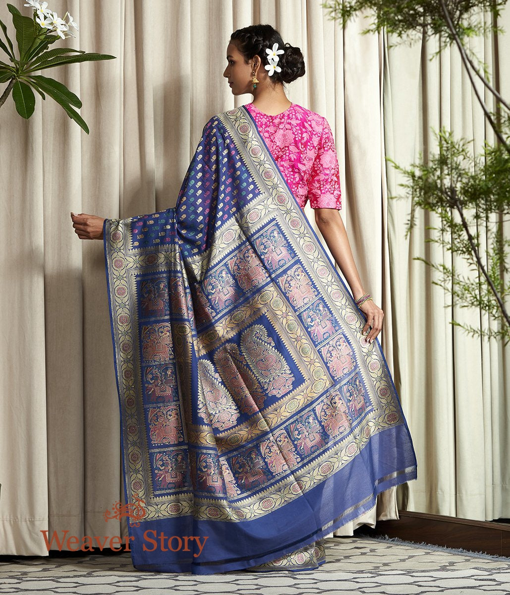 Handloom_Navy_Blue_Hand_Spun_Cotton_Silk_Baluchari_Saree_with_Small_Booti_WeaverStory_03