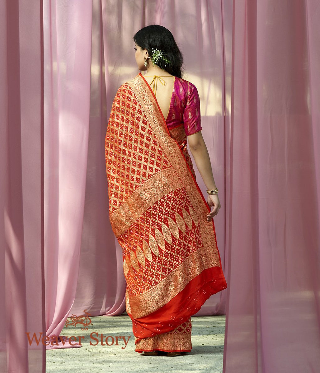 Handwoven_Orange_Banarasi_Bandhej_Saree_WeaverStory_03