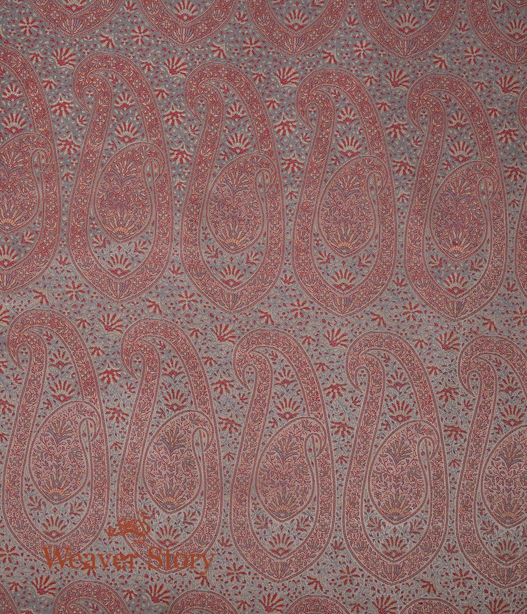 Handloom_Grey_Jamawar_Fabric_with_Woven_Paisleys_WeaverStory_03
