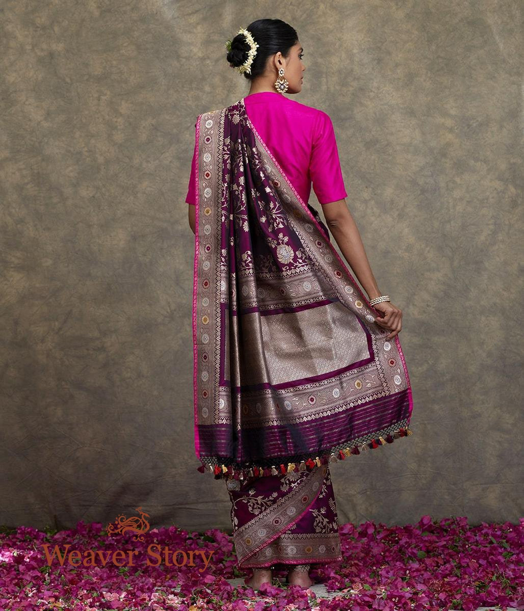 Handwoven_Wine_Dual_Tone_Kadhwa_Jangla_Saree_with_Zari_Meenakari_Border_WeaverStory_03