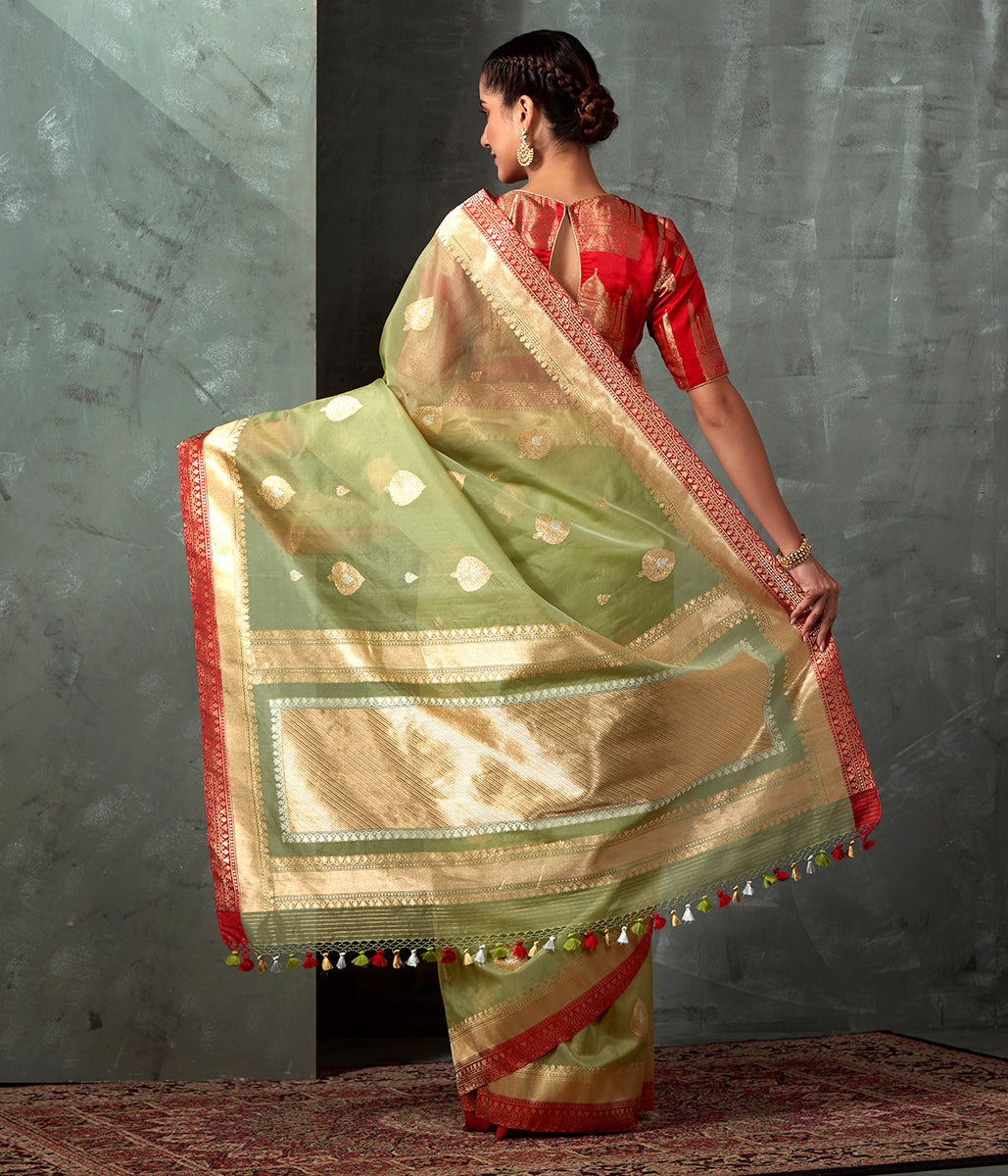 Handloom_Pista_Green_Kora_Saree_with_Red_Selvedge_WeaverStory_03