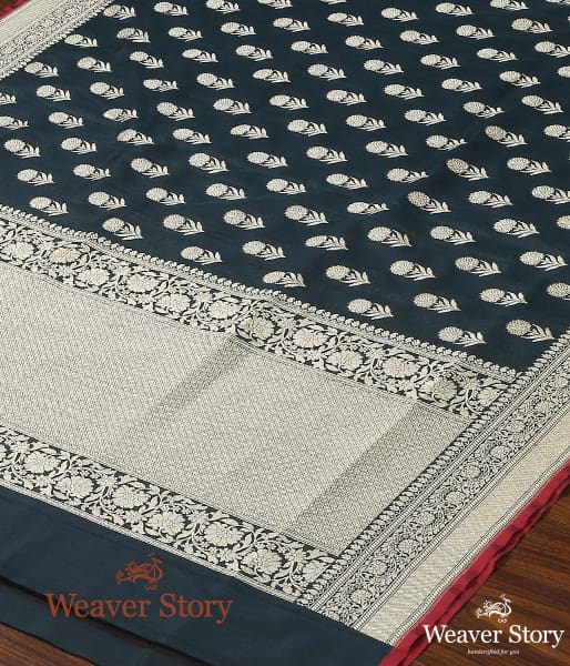 Handwoven_Bottle_Green_Katan_Georgette_Dupatta_WeaverStory_03