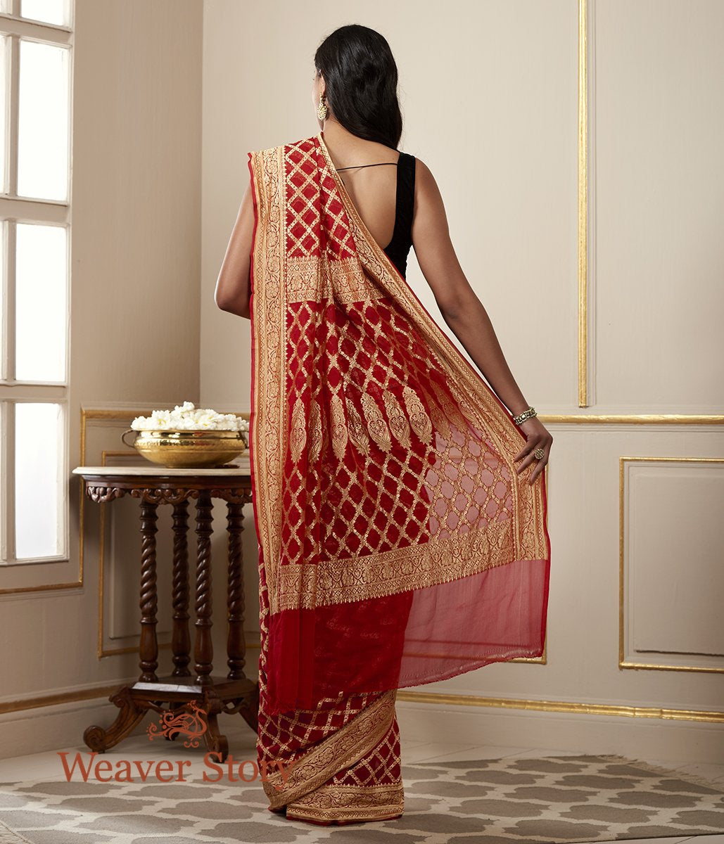 Handloom_Banarasi_Georgette_Saree_in_Red_WeaverStory_03