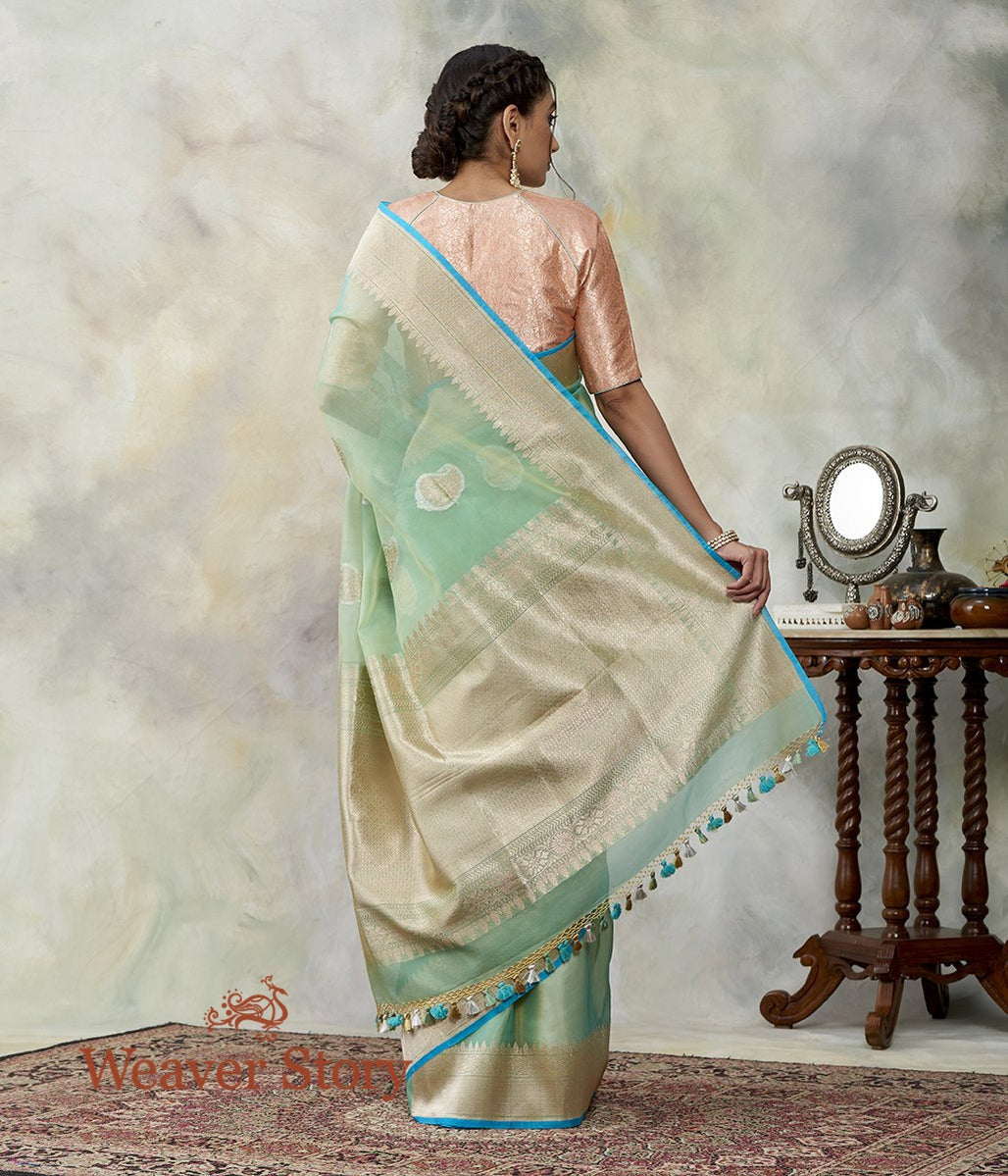 Handwoven_Sea_Green_Kora_Saree_with_Paisley_and_Turquoise_Selvedge_WeaverStory_03