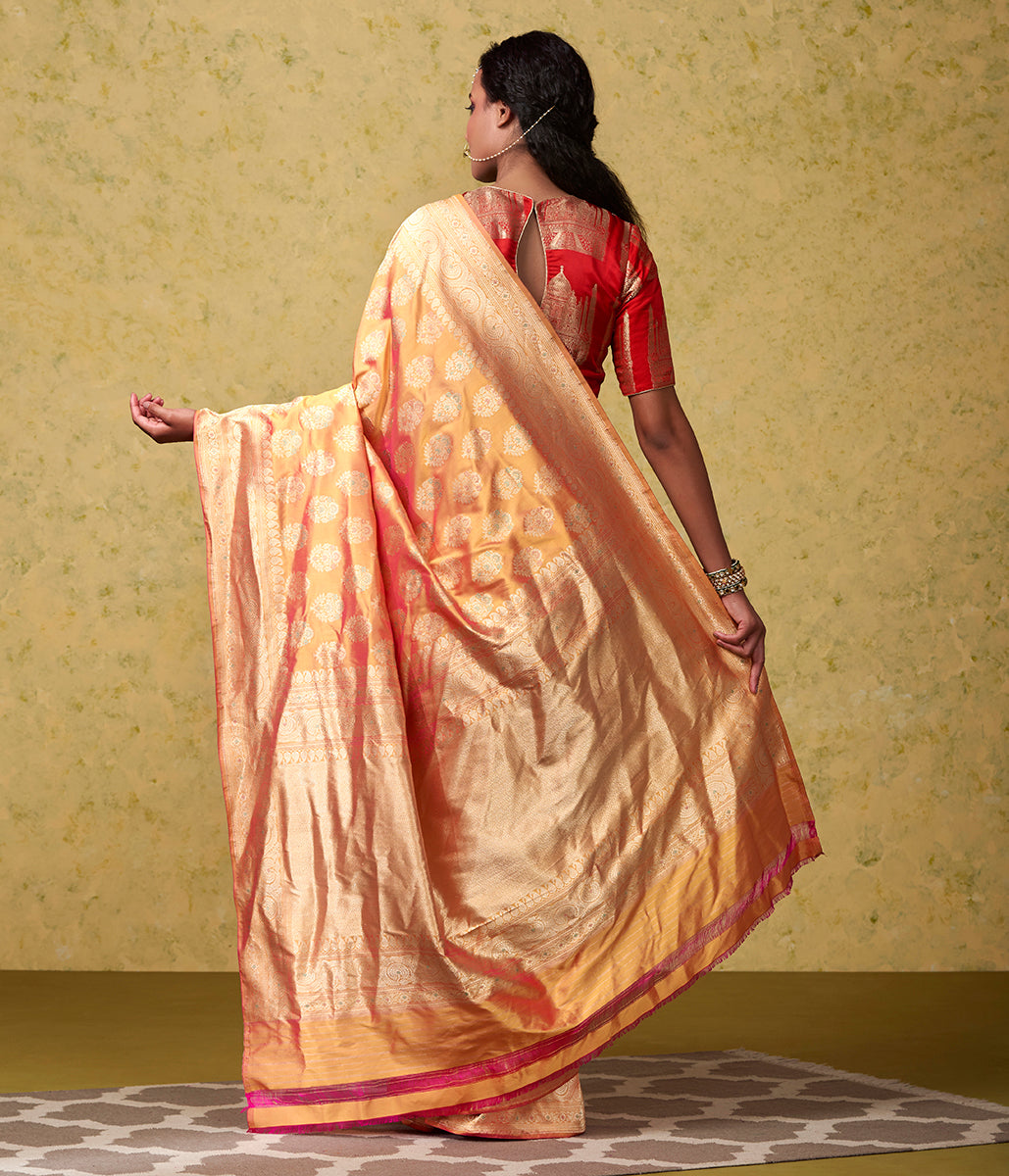 Handloom_Pink_Yellow_Dual_Tone_Floral_Meenakari_Saree_with_Beldaar_Border_WeaverStory_03
