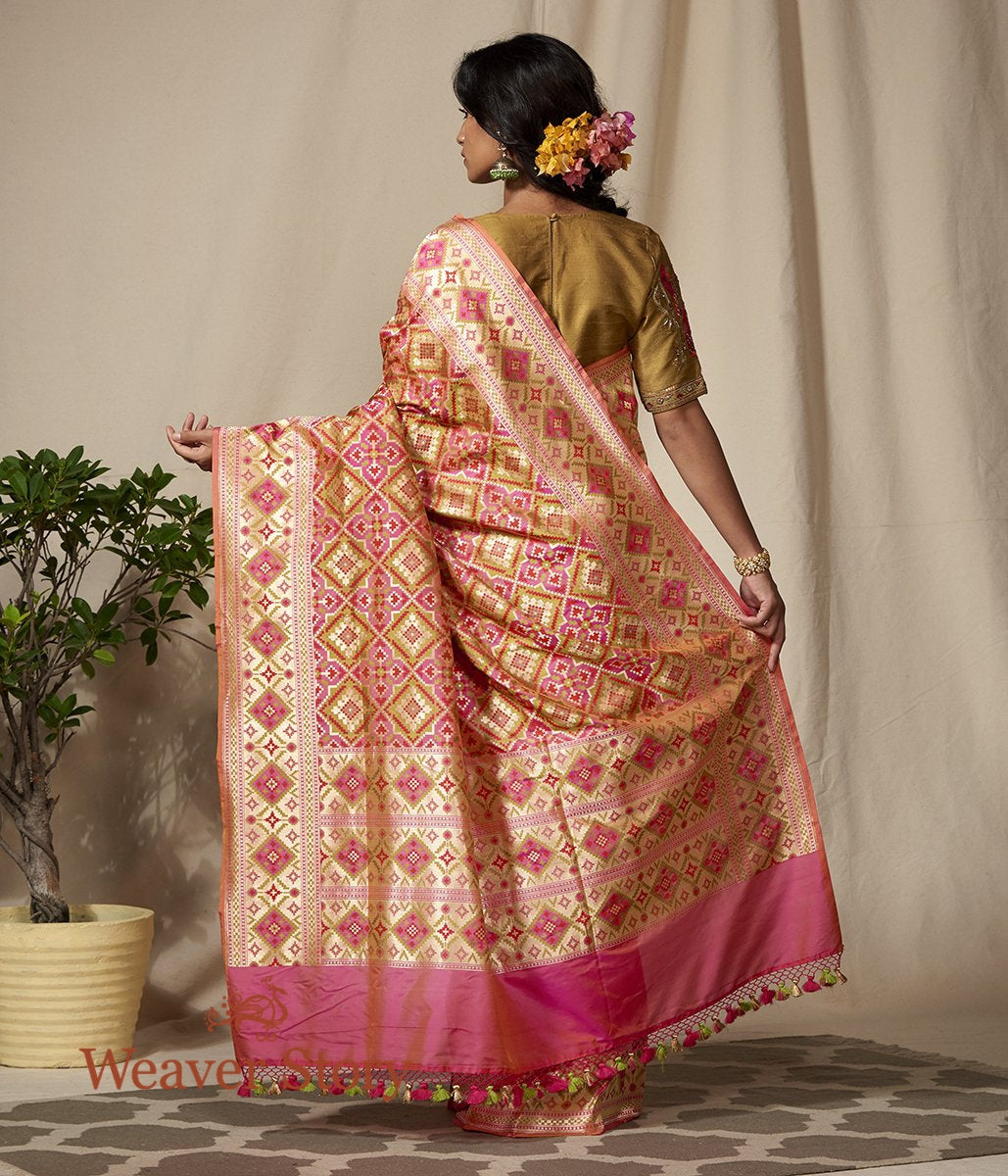 Handwoven_Pink_and_Peach_Banarasi_Patola_Saree_with_Zari_and_Meenakari_Border_WeaverStory_03