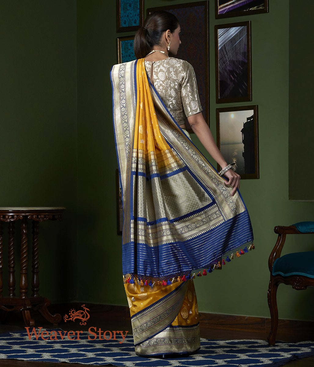 Handloom_Mustard_Kadhwa_Booti_Saree_with_Blue_Border_WeaverStory_03