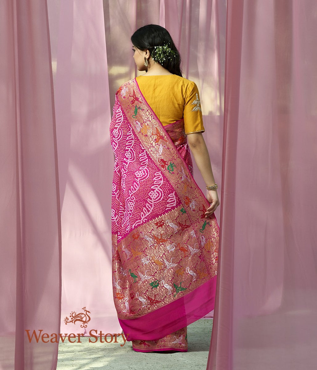 Handwoven_Pink_Bandhej_Saree_with_Shikargah_Border_WeaverStory_03