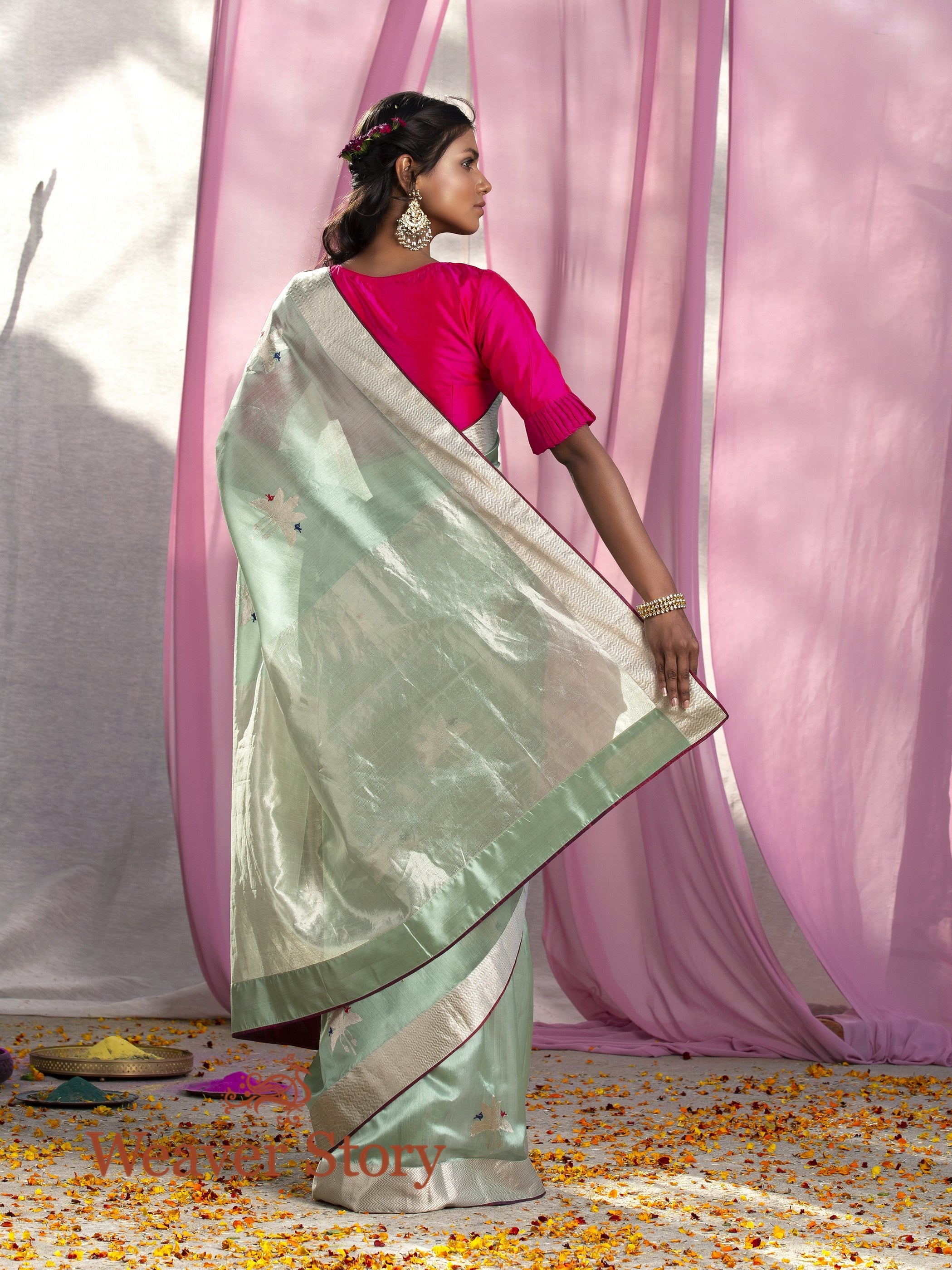 Handwoven_Light_Blue_Silk_Chanderi_with_Birds_WeaverStory_03