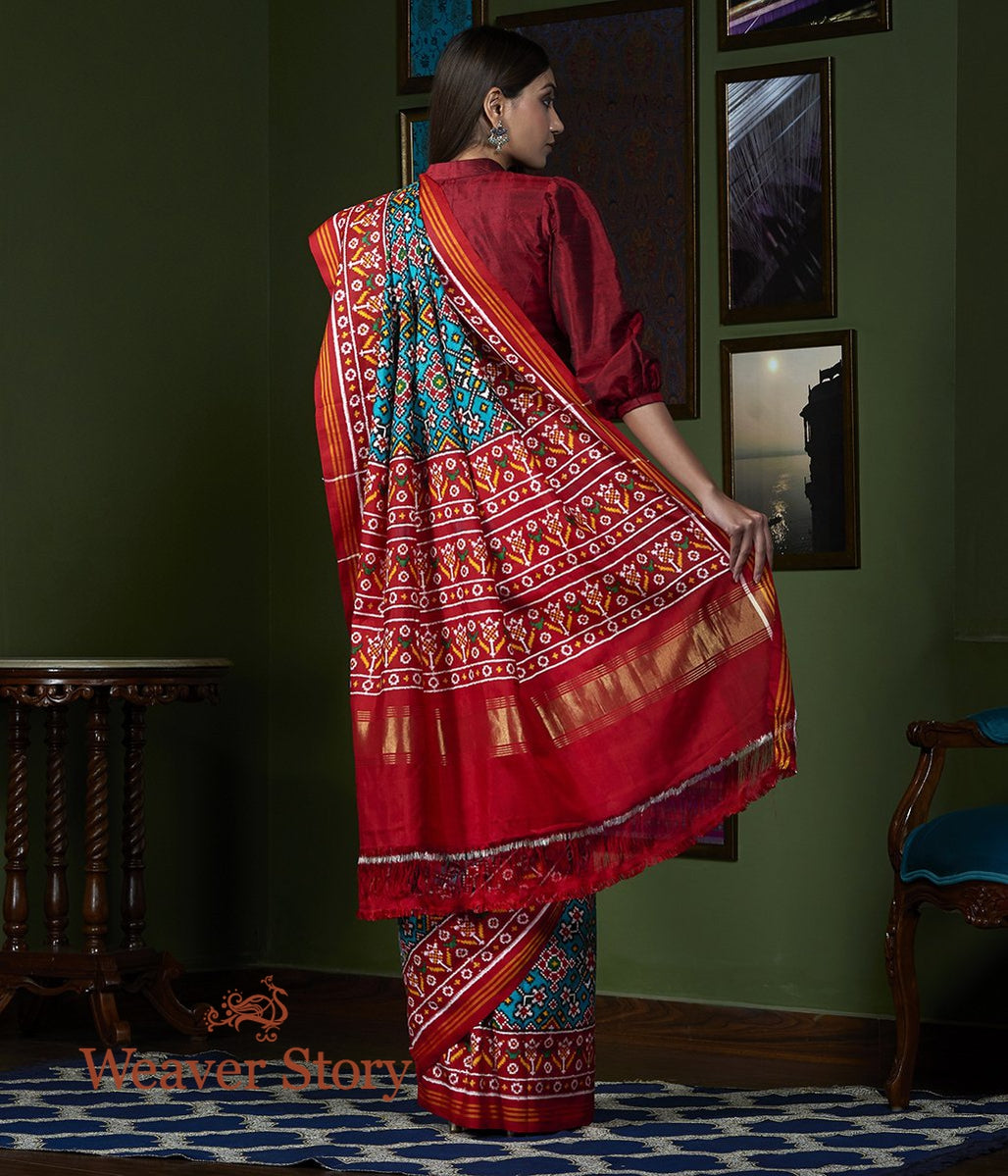 Handwoven_Teal_Blue_Patan_Patola_Saree_WeaverStory_03