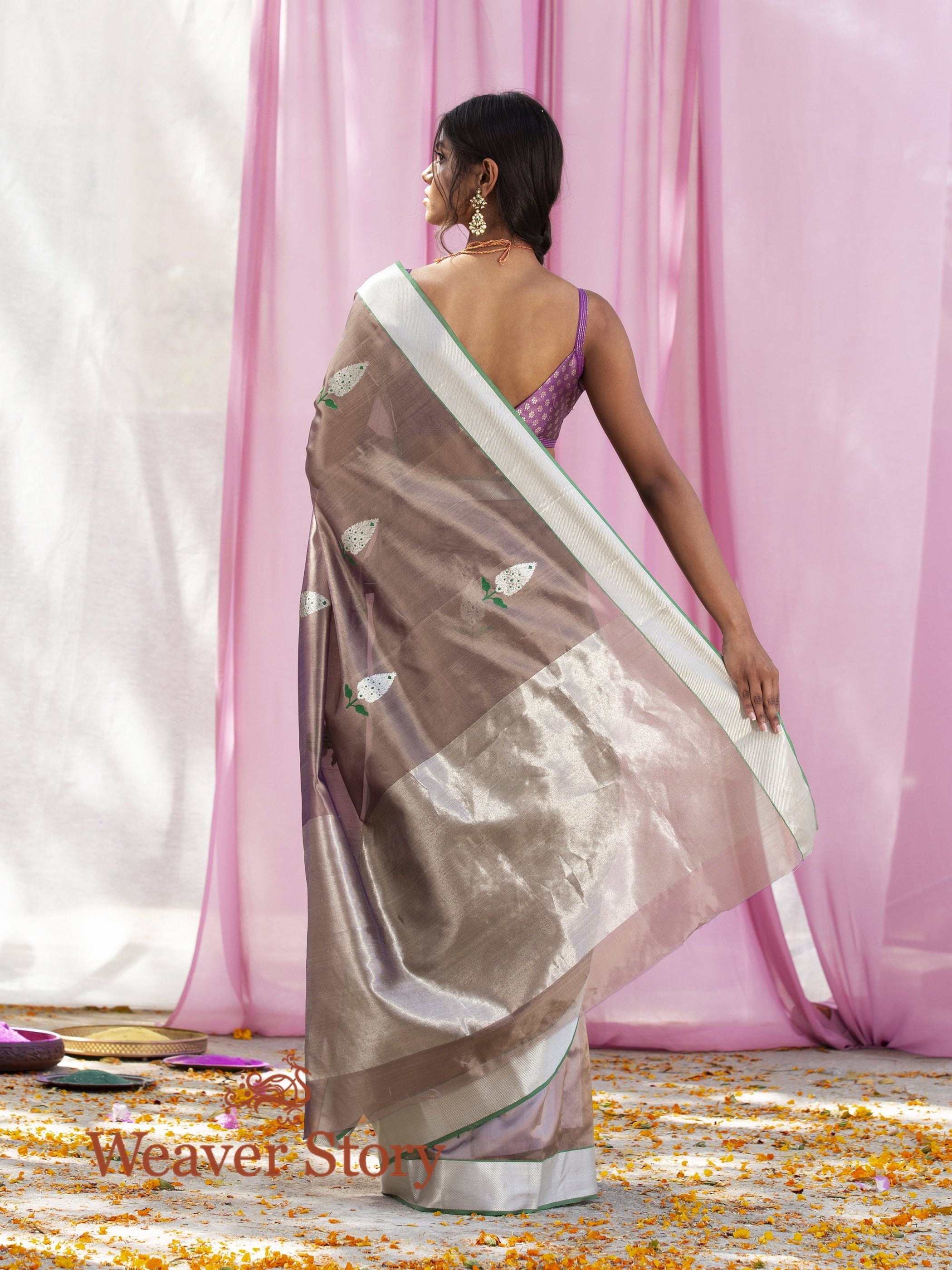 Handwoven_Brown_Chanderi_Silk_Saree_with_Silver_Zari_WeaverStory_03