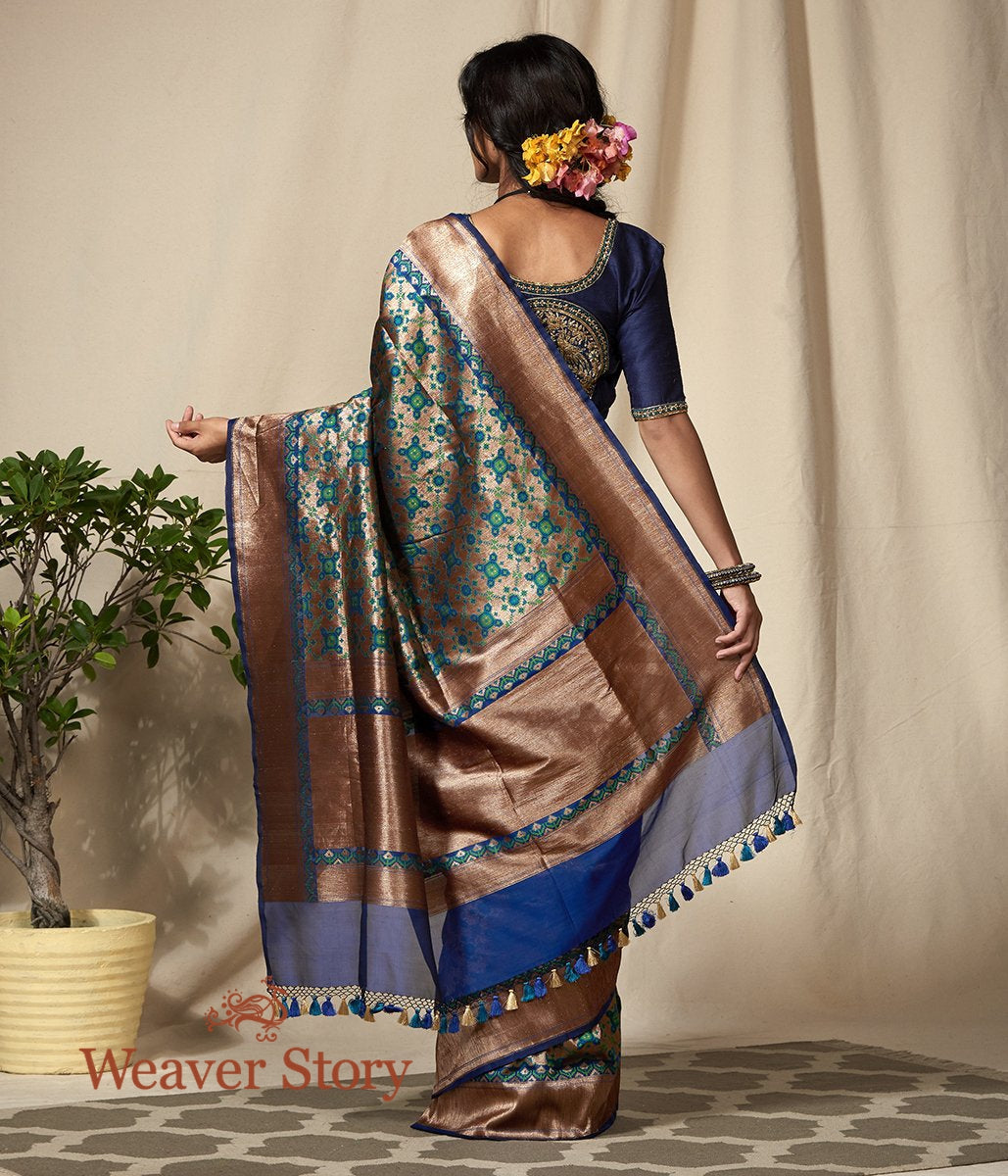 Handwoven_Antique_Zari_Base_Blue_and_Green_Banarasi_Patola_Saree_WeaverStory_03
