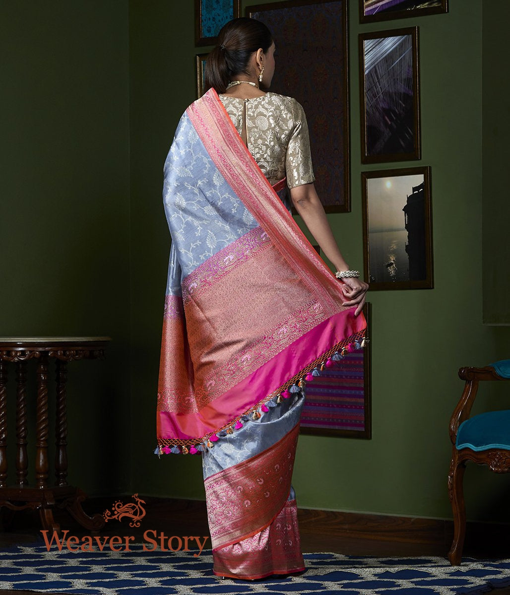 Handwoven_Grey_Tissue_Saree_with_Peach_Border_WeaverStory_03