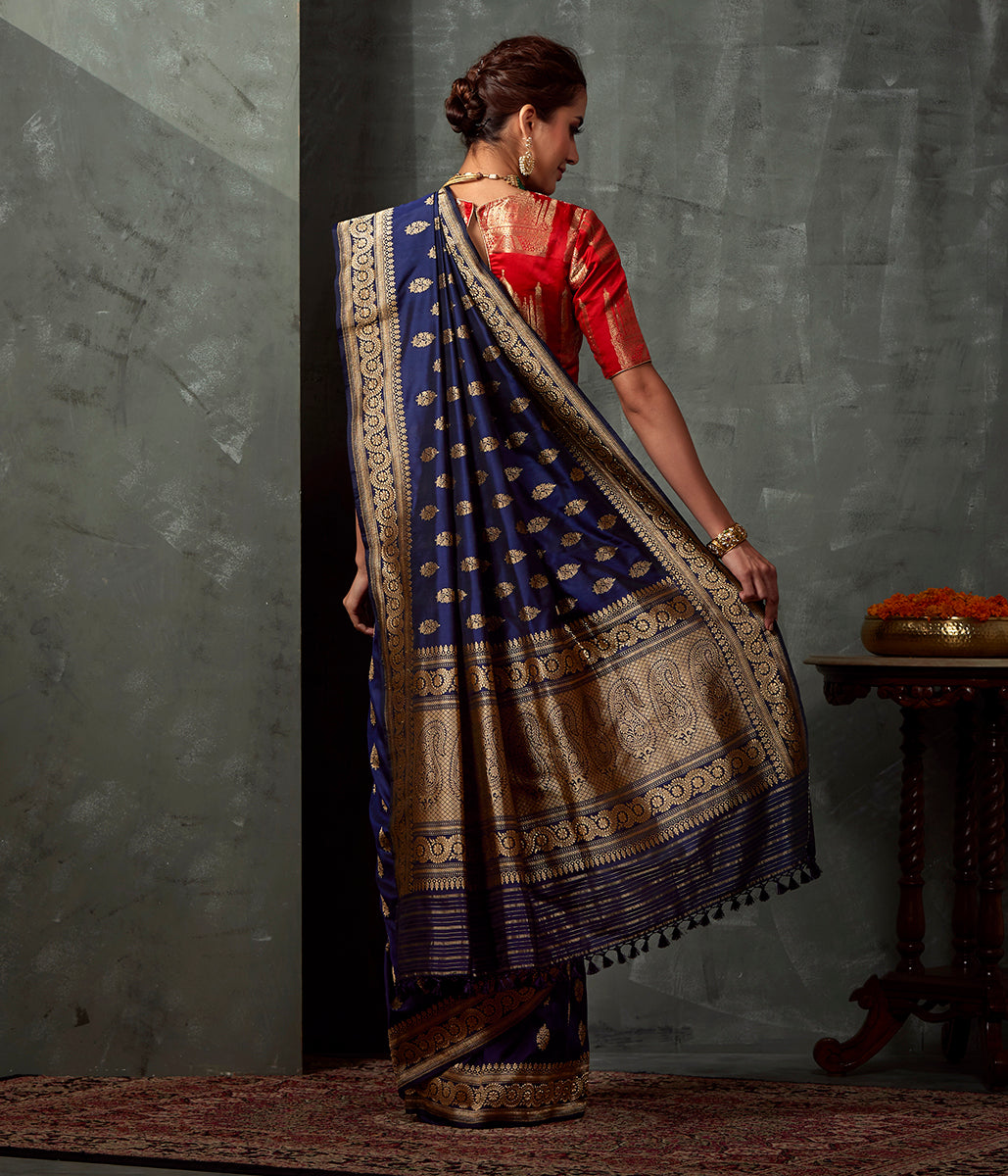Handwoven_Blue_Kadhwa_Booti_Saree_WeaverStory_03