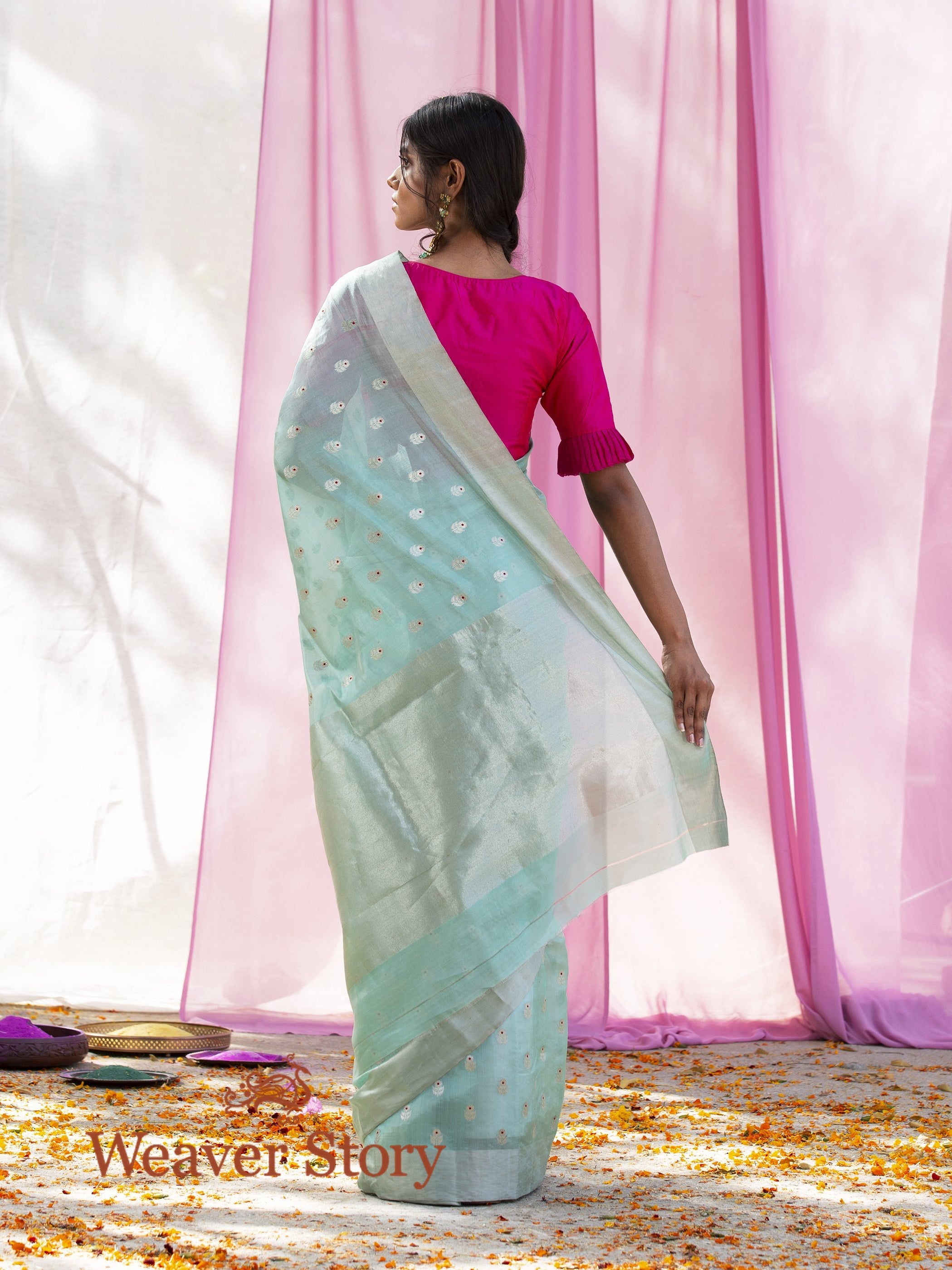 Handwoven_Powder_Blue_Silver_Tissue_Saree_with_Zari_Booti_WeaverStory_03