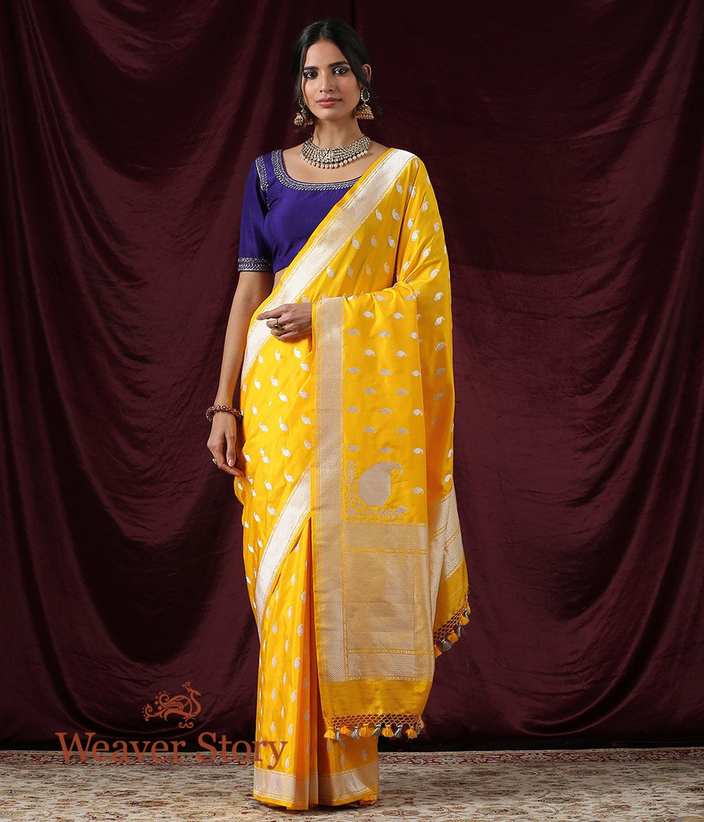 Handloom_Yellow_Kadhwa_Paisley_Booti_Saree_with_Konia_WeaverStory_02