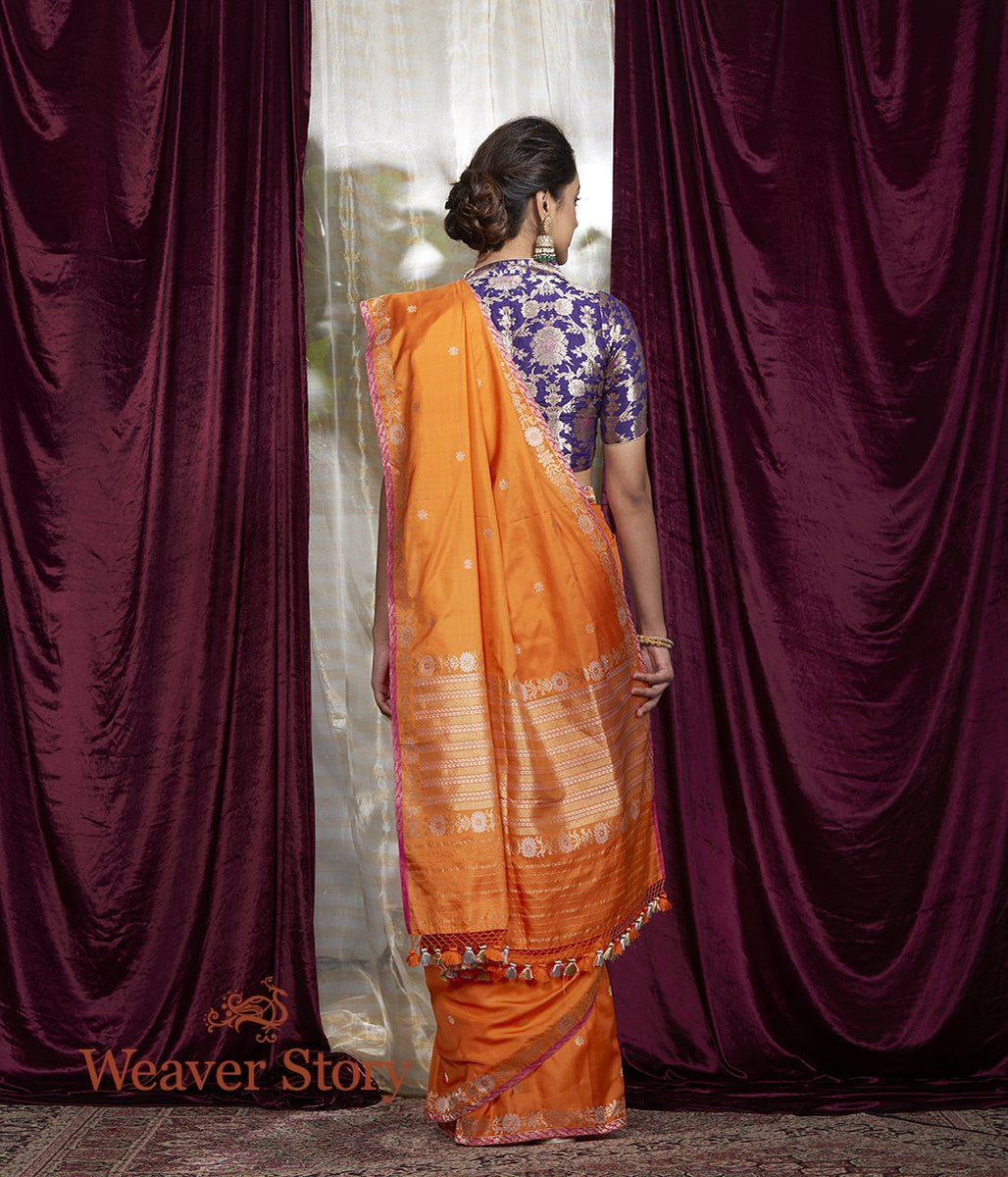 Handloom_Orange_Kadwa_Boota_Saree_with_Small_Border_WeaverStory_03