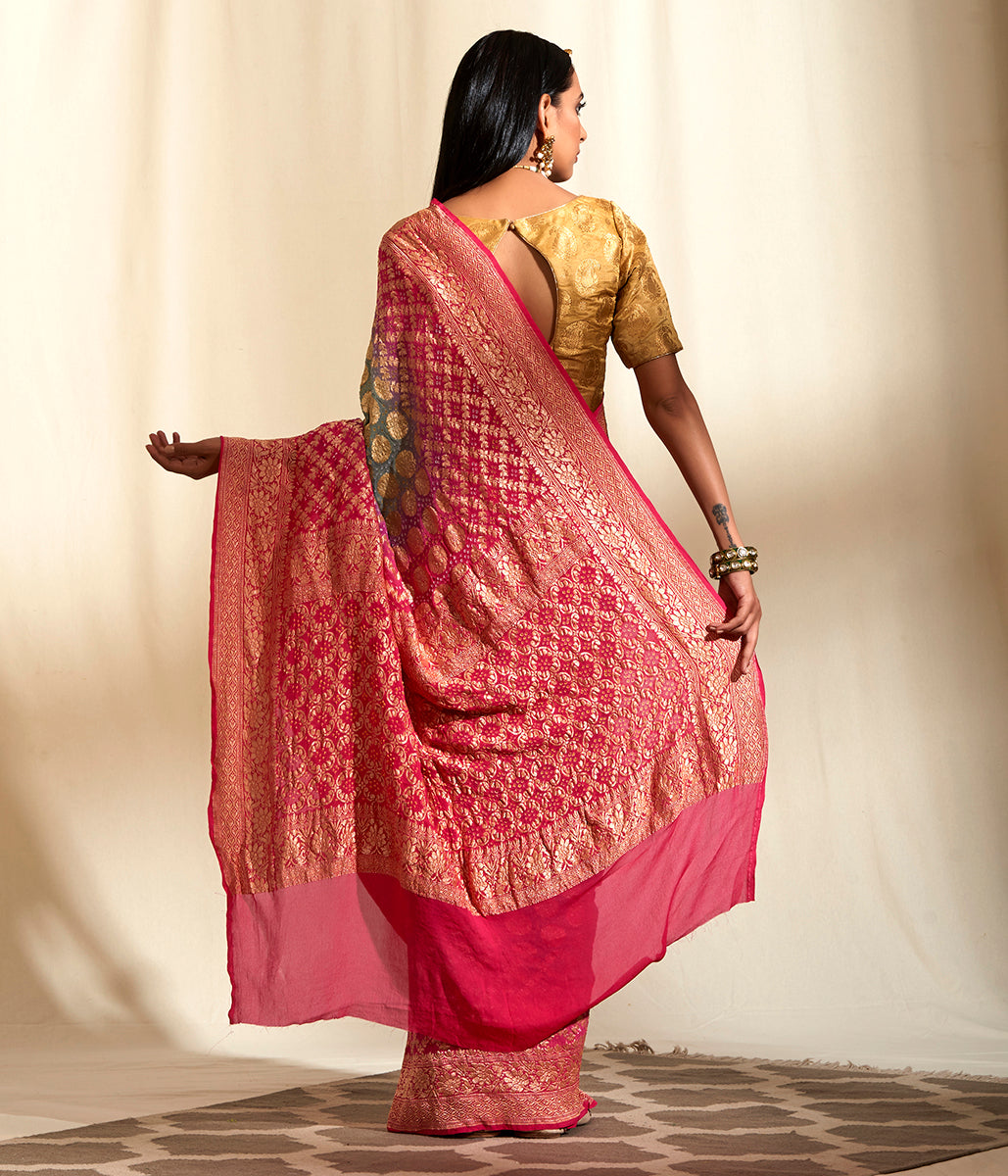 Handwoven_Banarasi_Bandhej_Saree_in_Light_Green_and_Pink_ombre_dye_WeaverStory_03