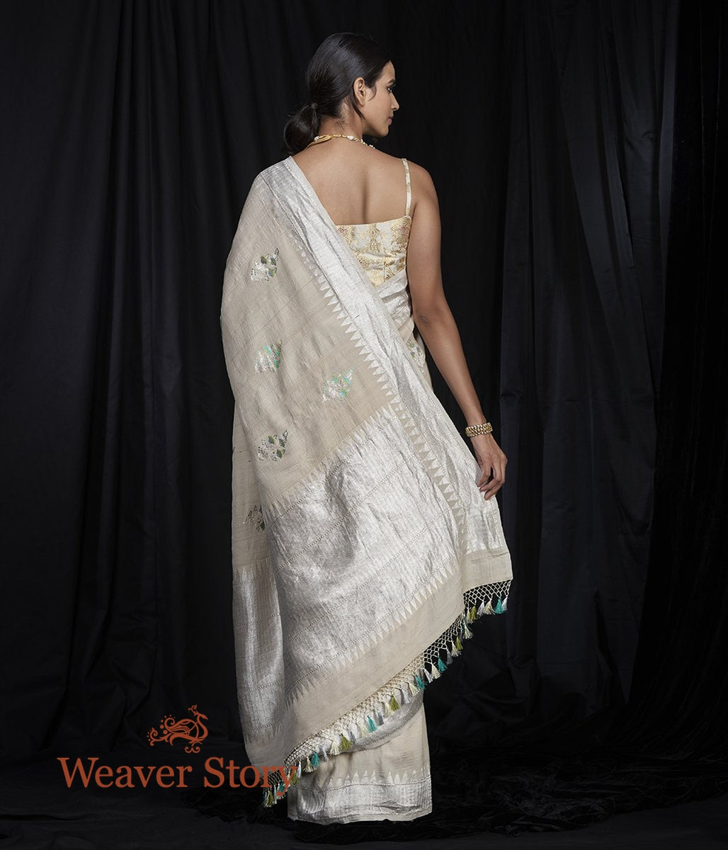 Handwoven_Tusser_Meenakari_Booti_Saree_with_Silver_Border_WeaverStory_03