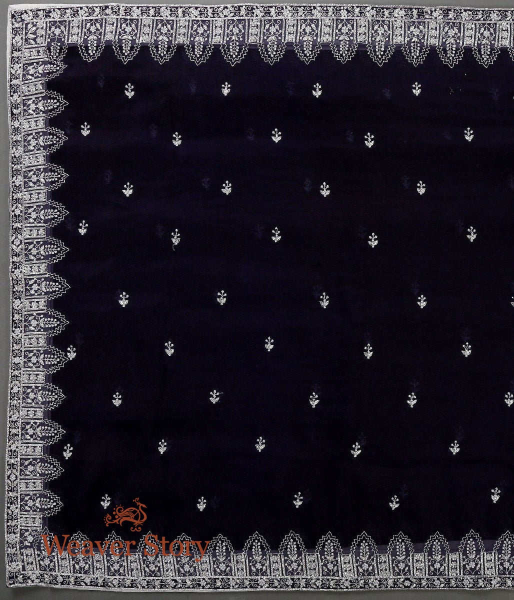 Blue_Zardozi_Work_Organza_Dupatta_with_Silver_Embroidery_Temple_Border_WeaverStory_03