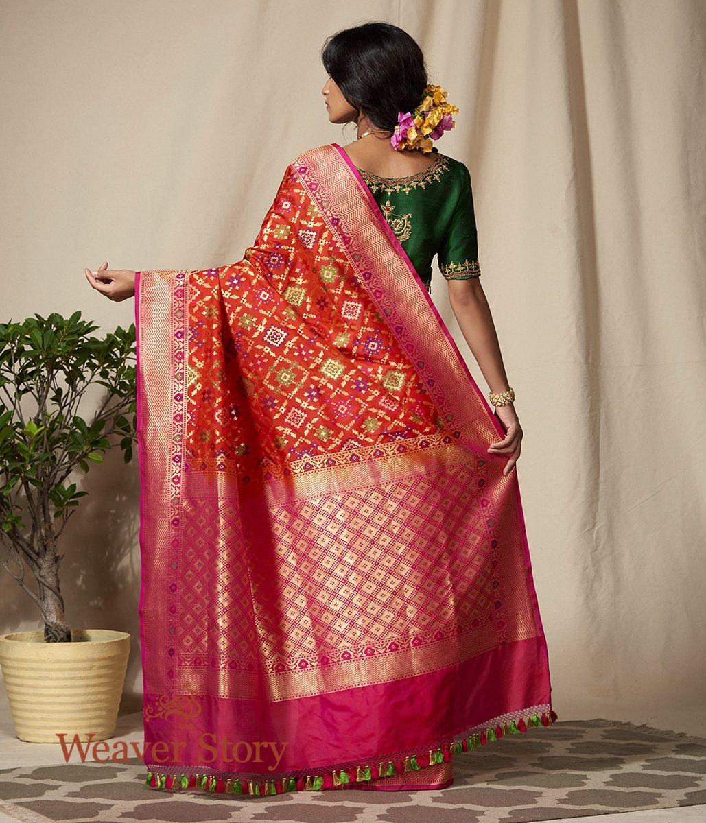 Orange_and_Pink_Banarasi_Patola_Saree_WeaverStory_03