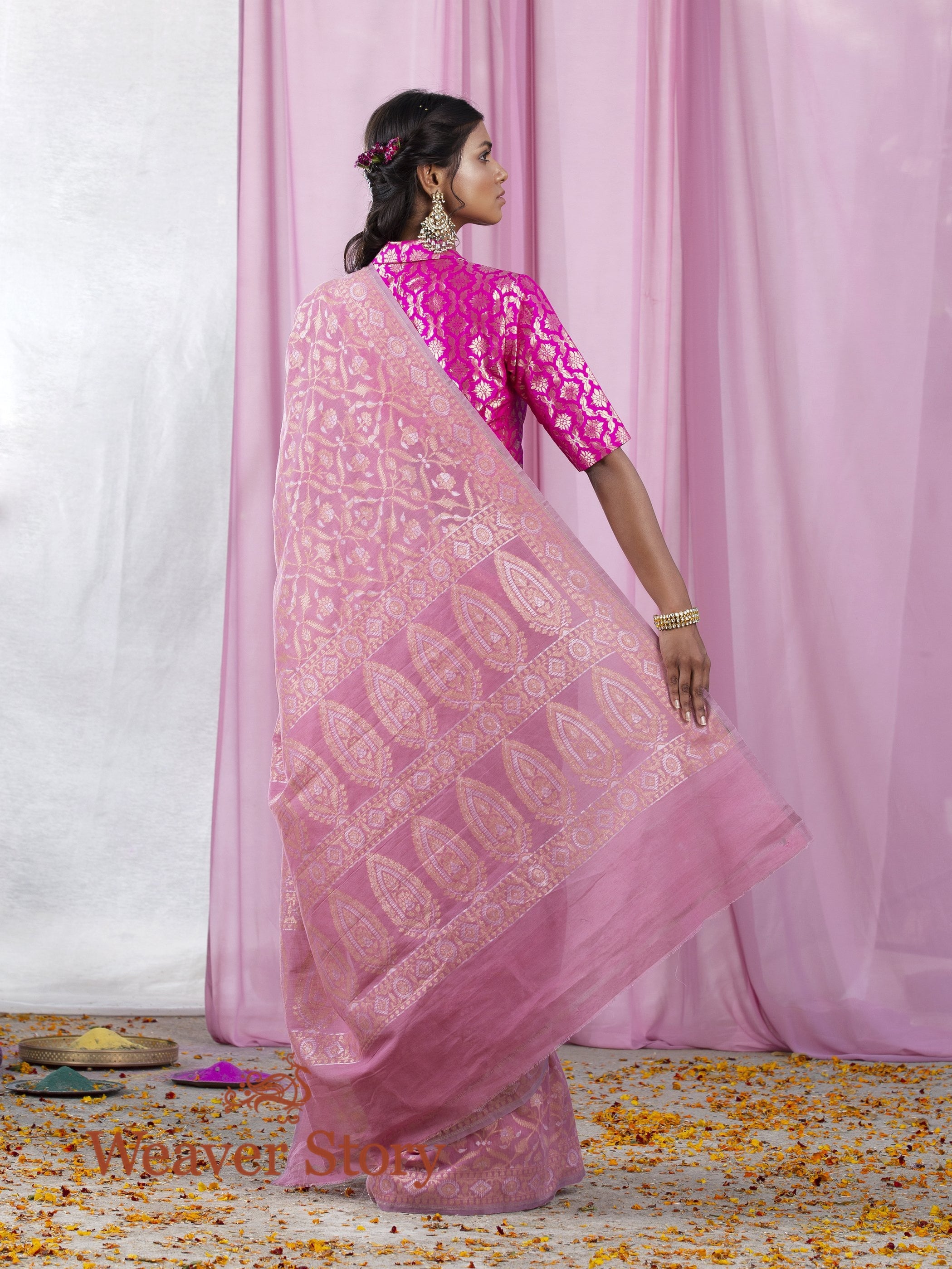 Handwoven_Rose_Pink_Banarasi_Cotton_Jamdani_Saree_WeaverStory_03