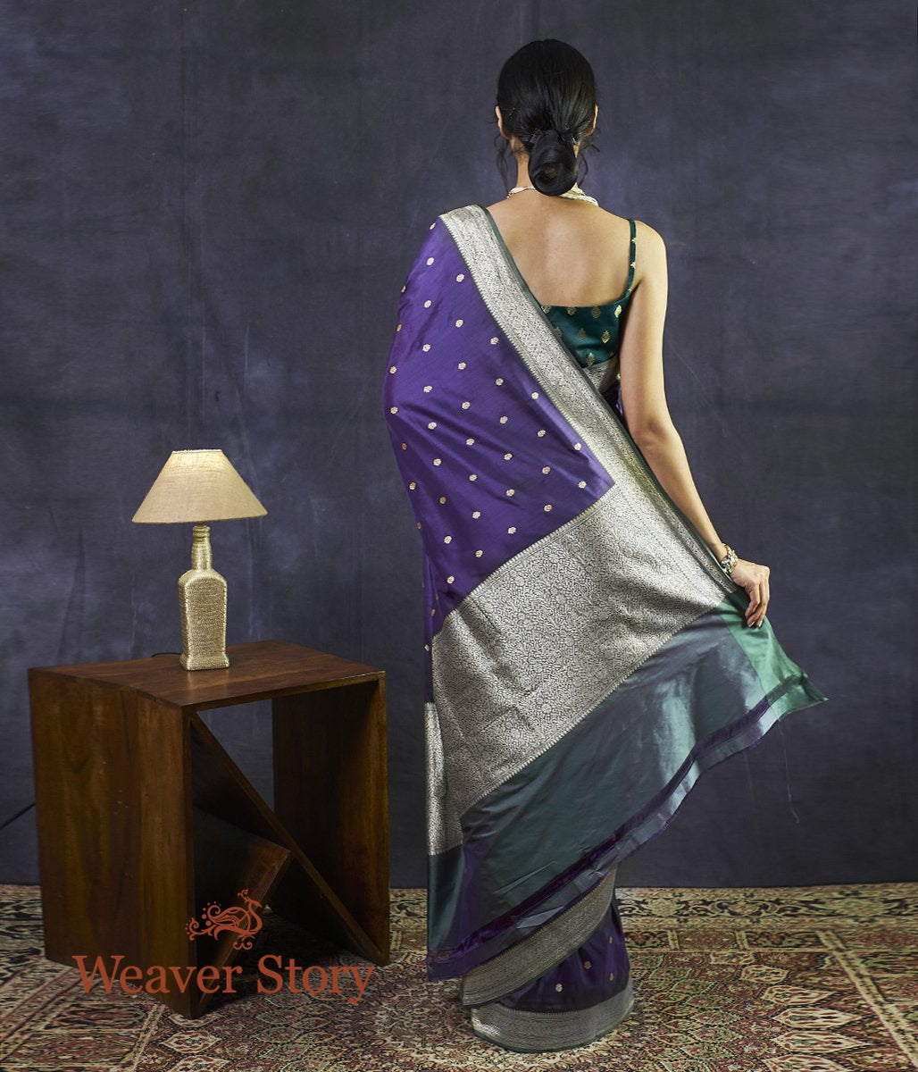 Handwoven_Purple_Kadhwa_Banarasi_Saree_with_Green_Border_WeaverStory_03