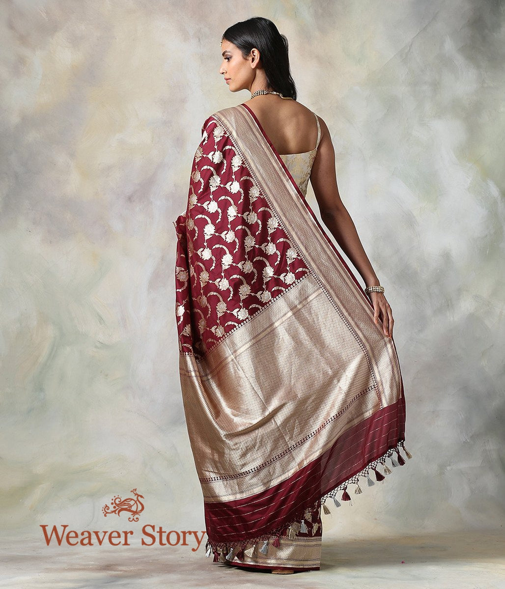 Handwoven_Wine_Cutwork_Jangla_Saree_with_a_Brocade_Blouse_WeaverStory_03