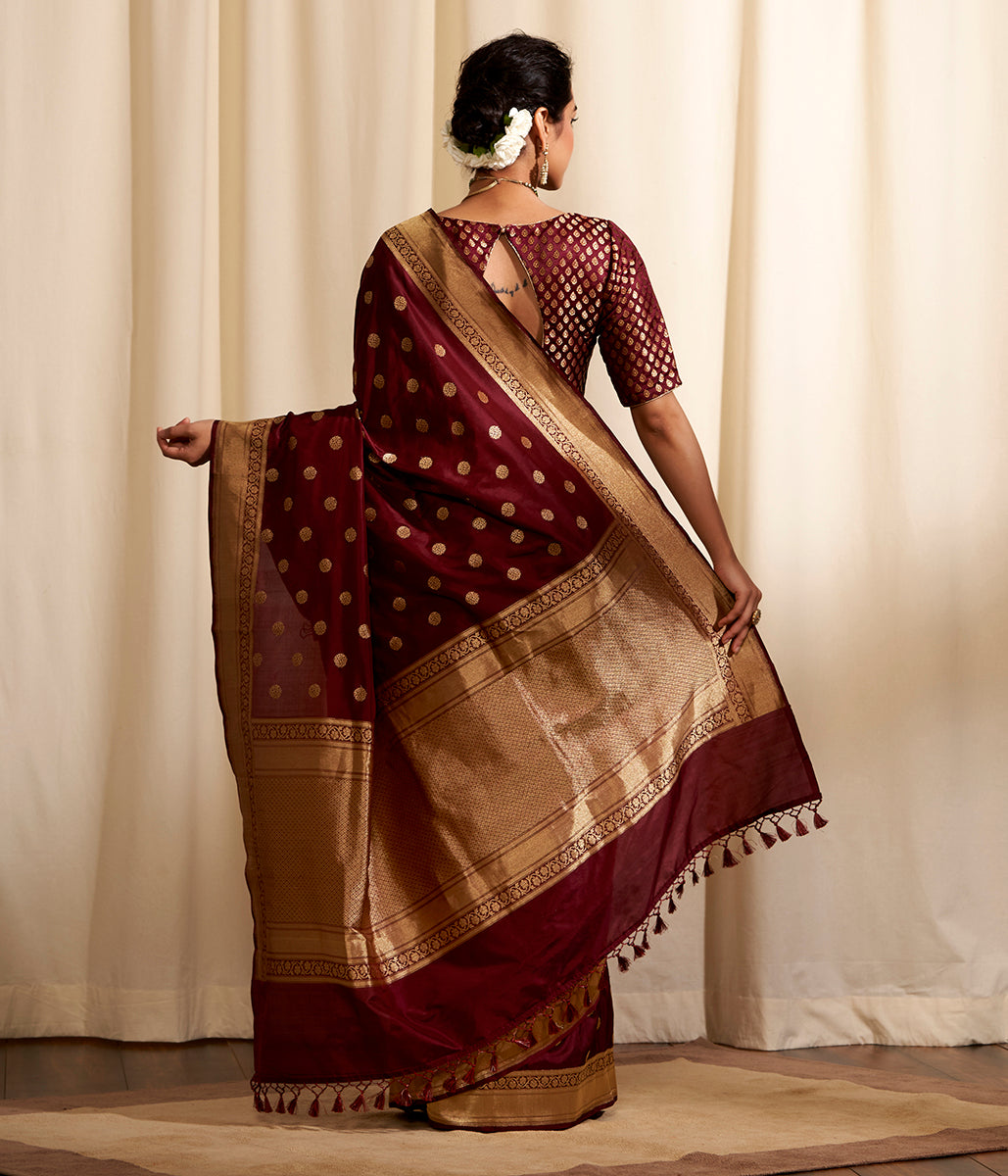 Handwoven_asharfi_boota_banarasi_saree_in_wine_WeaverStory_03