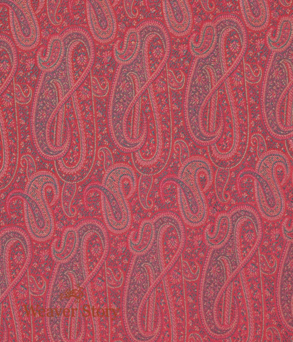 Handloom_Pink_Paisley_Jamawar_Fabric_with_Green_Resham_WeaverStory_03