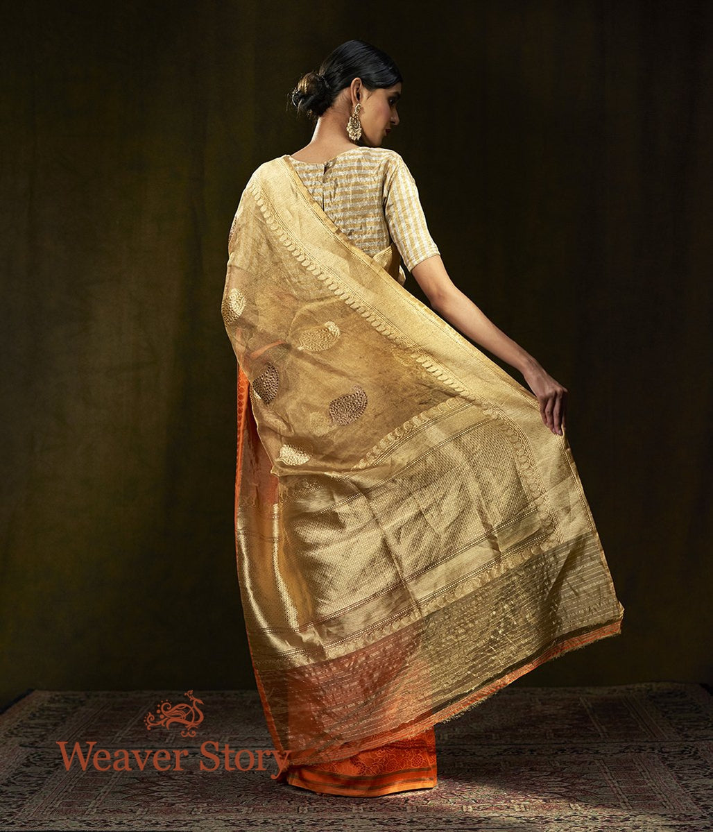 Handwoven_Gold_and_Orange_Kora_Tissue_Saree_with_Kadhwa_Boota_WeaverStory_03