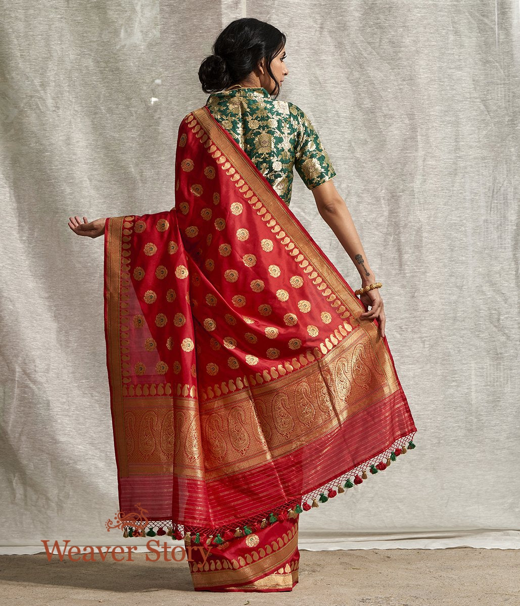 Handwoven_Red_Kadhwa_Booti_Banarasi_Saree_with_Green_Meenakari_WeaverStory_03