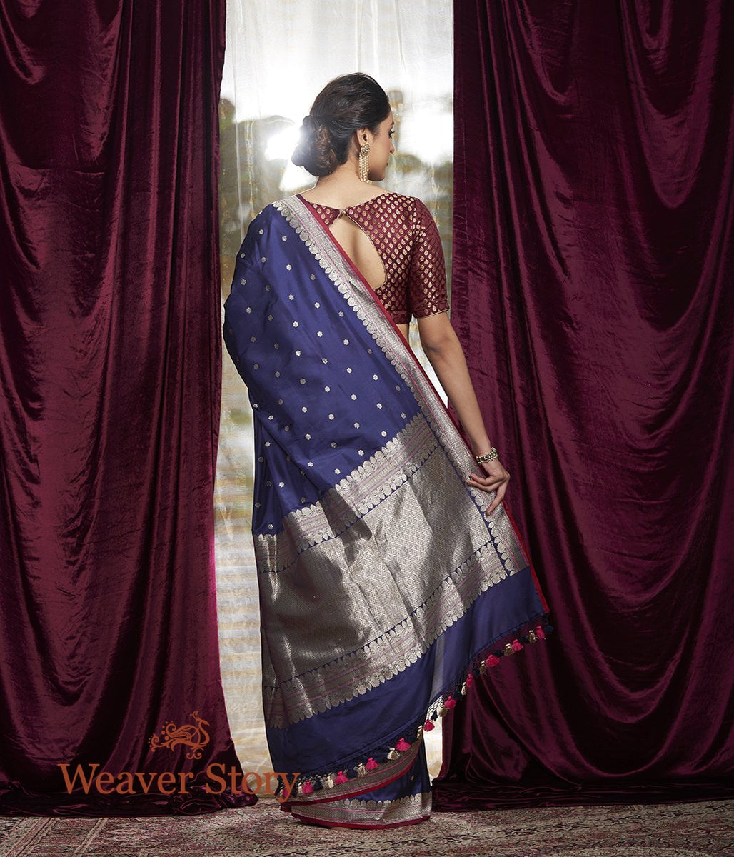Handwoven_Blue_Kadhwa_Boota_Saree_with_a_Small_Border_WeaverStory_03