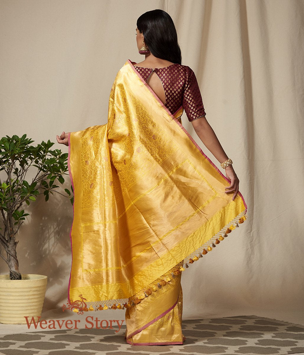 Handloom_Yellow_Kimkhab_Banarasi_Saree_with_Peach_Meenakari_WeaverStory_03