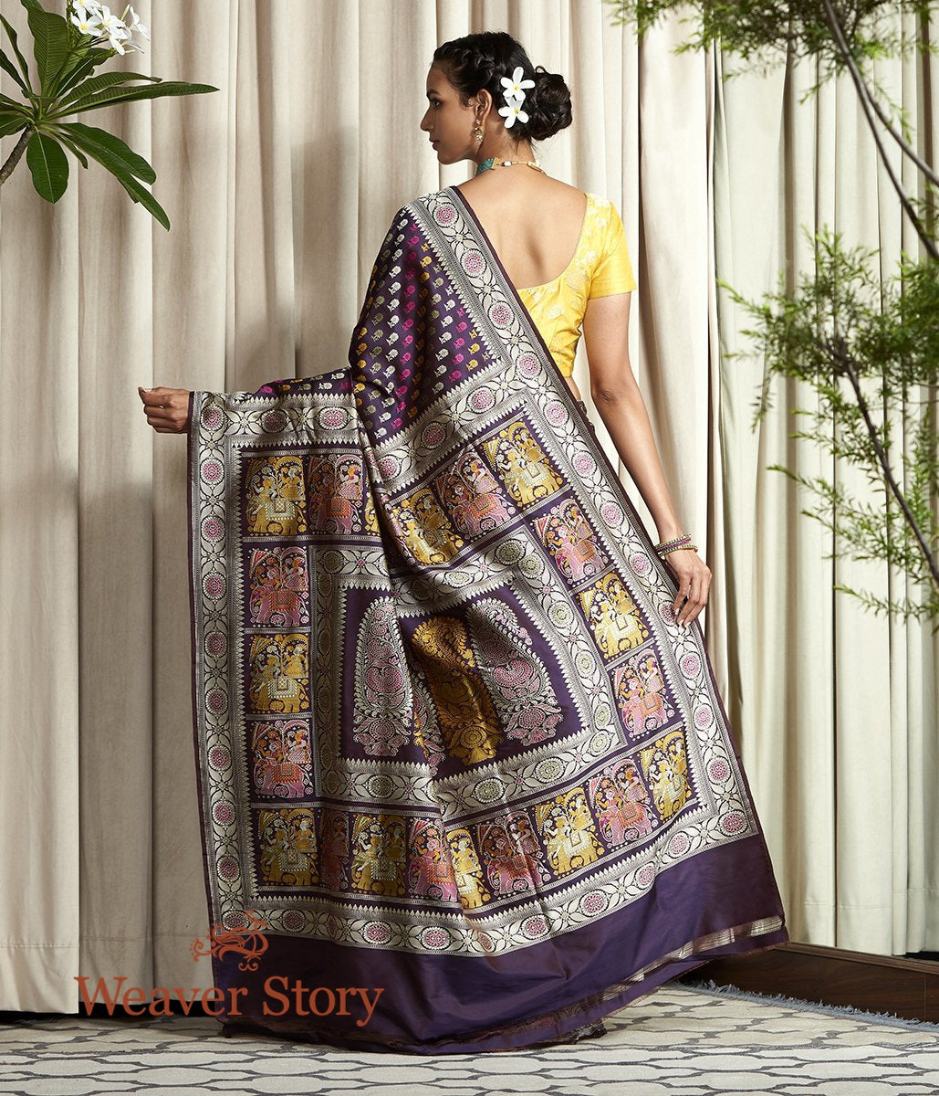 Handwoven_Banarasi_Baluchari_Saree_in_Dark_Purple_with_Elephant_Pallu_WeaverStory_03
