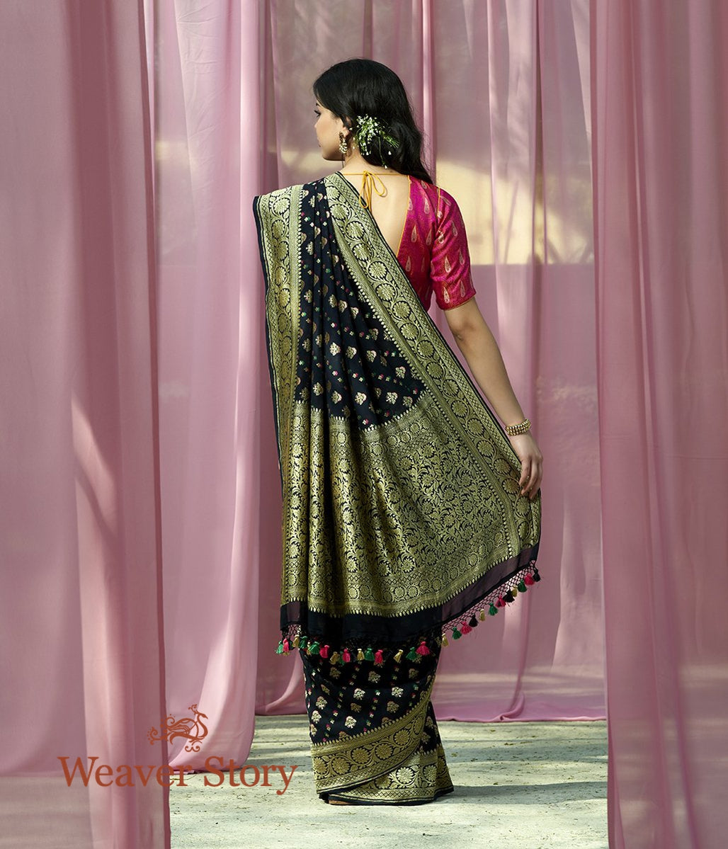 Handwoven_Black_Banarasi_Meenkari_Georgette_Saree_WeaverStory_03