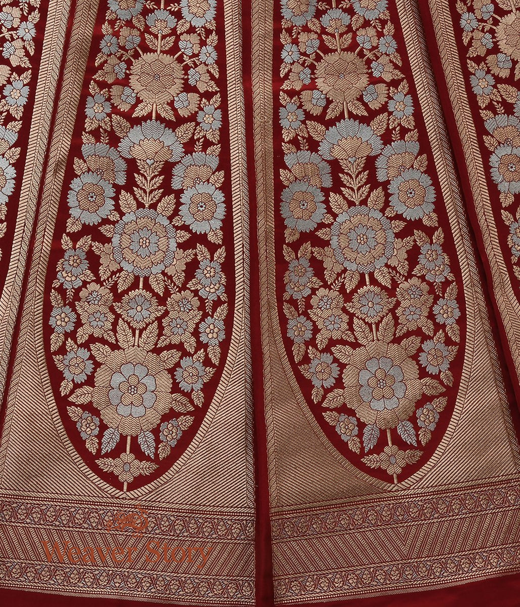 Maroon_Handloomed_Kadhwa_Katan_Silk_Banarasi_Lehenga_WeaverStory_03