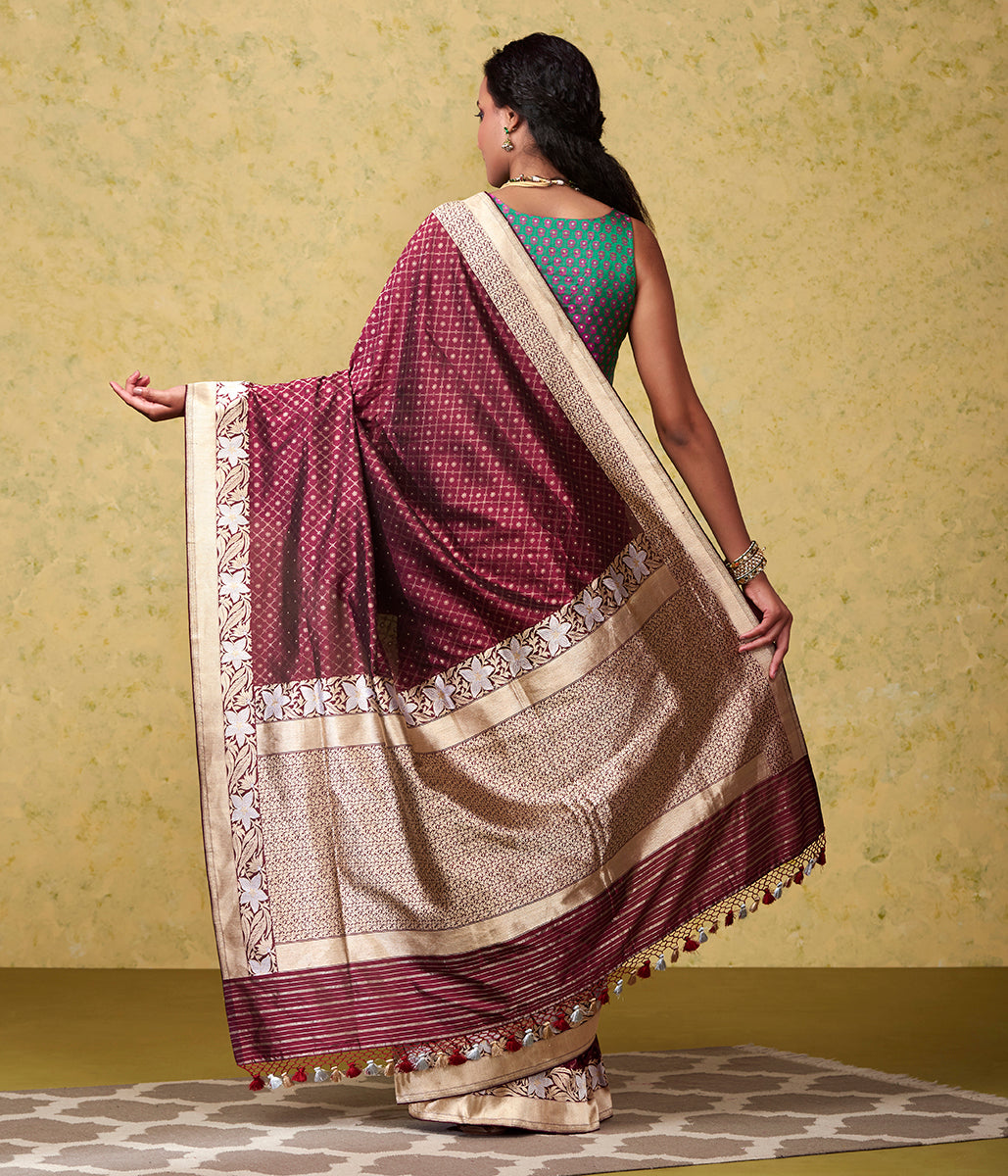 Handwoven_Wine_Cutwork_Nilambari_Saree_with_Kadhwa_Border_WeaverStory_03