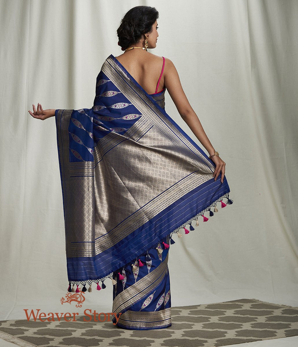 Handwoven_Blue_Banarasi_Saree_with_Diagonal_Meenakari_Bel_WeaverStory_03