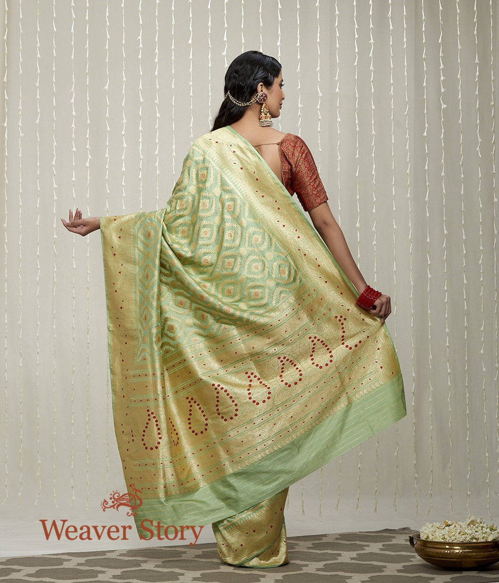 Handloom_Pista_Green_Jangla_Saree_with_Meenakari_WeaverStory_03