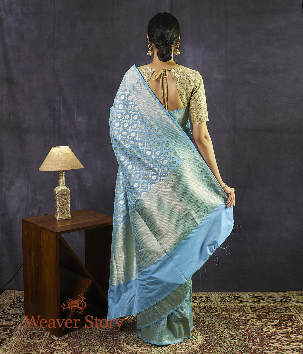 Handwoven_Blue_Cutwork_Jaal_Banarasi_Saree_WeaverStory_03