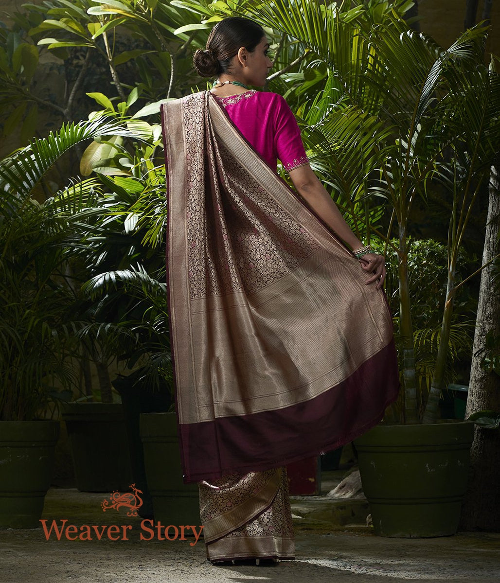 Handwoven_Wine_Kimkhab_Saree_with_Pink_Meenakari_WeaverStory_03