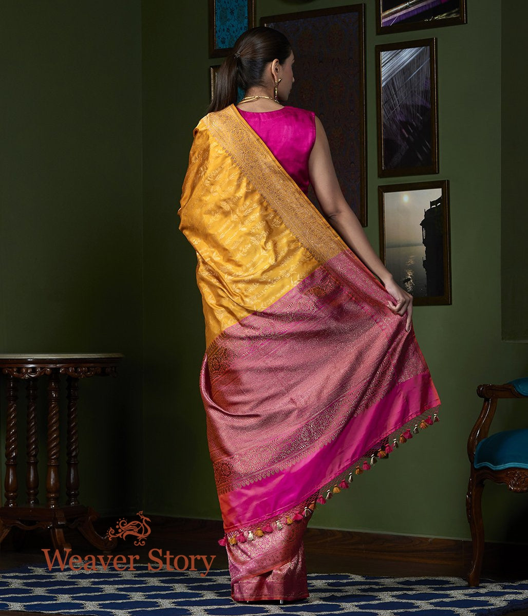 Handwoven_Mustard_Jamdani_Weave_Saree_with_Pink_Kadhiyal_Border_WeaverStory_03
