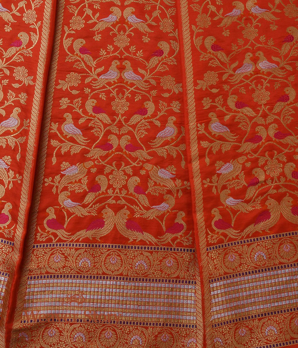 Handloom_Orange_Meenakari_Silk_Banarasi_Lehenga_with_Birds_WeaverStory_04