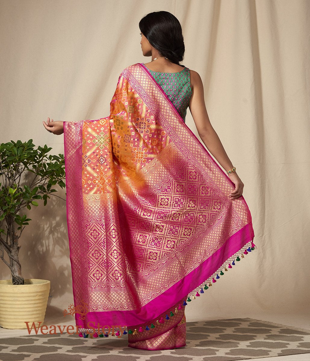 Handwoven_Katan_Cutwork_Banarasi_Patola_in_Orange_and_Pink_Dual_Tone_WeaverStory_03