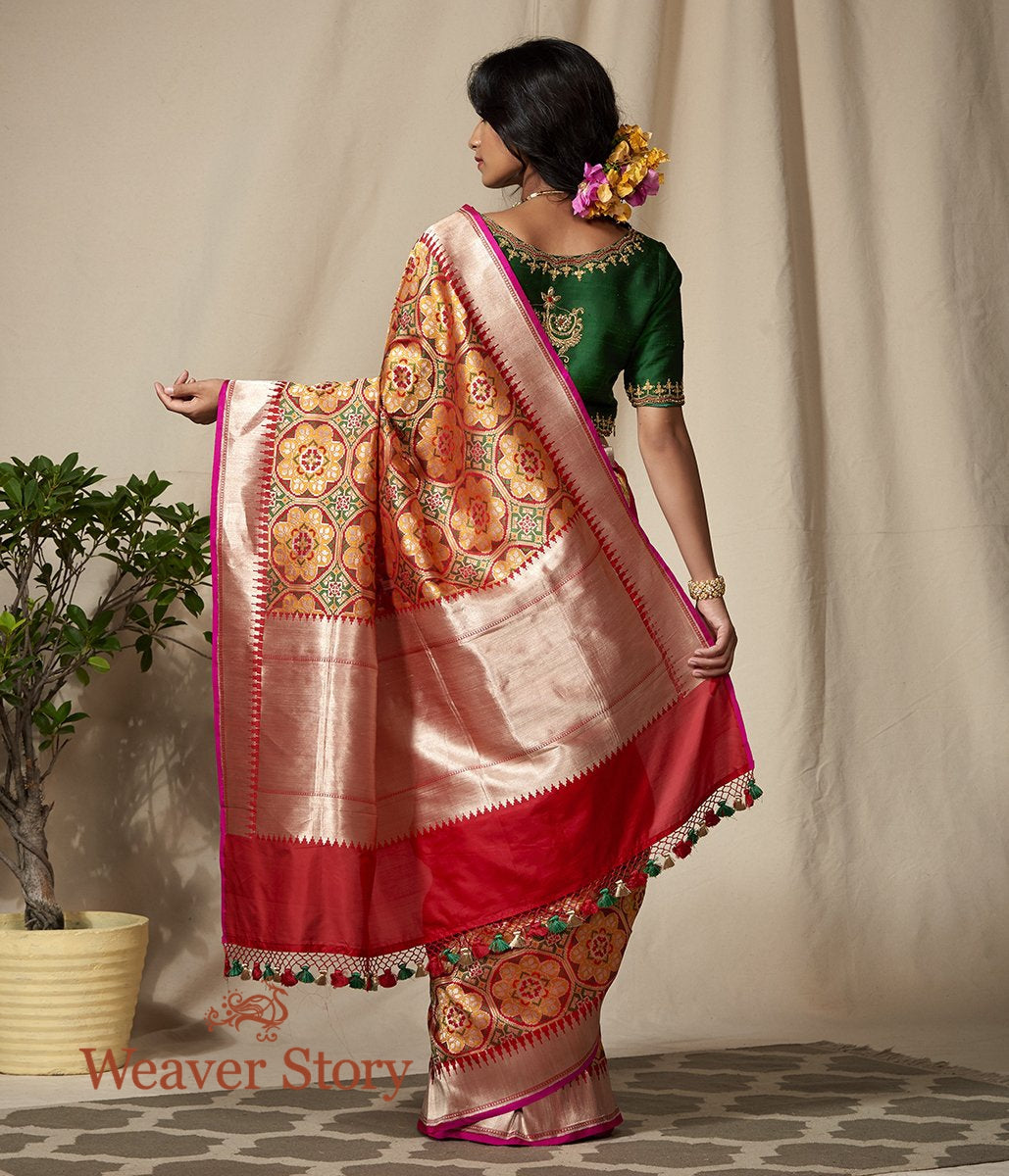 Handloom_Orange_and_Green_Meenakari_Banarasi_Patola_Saree_WeaverStory_03