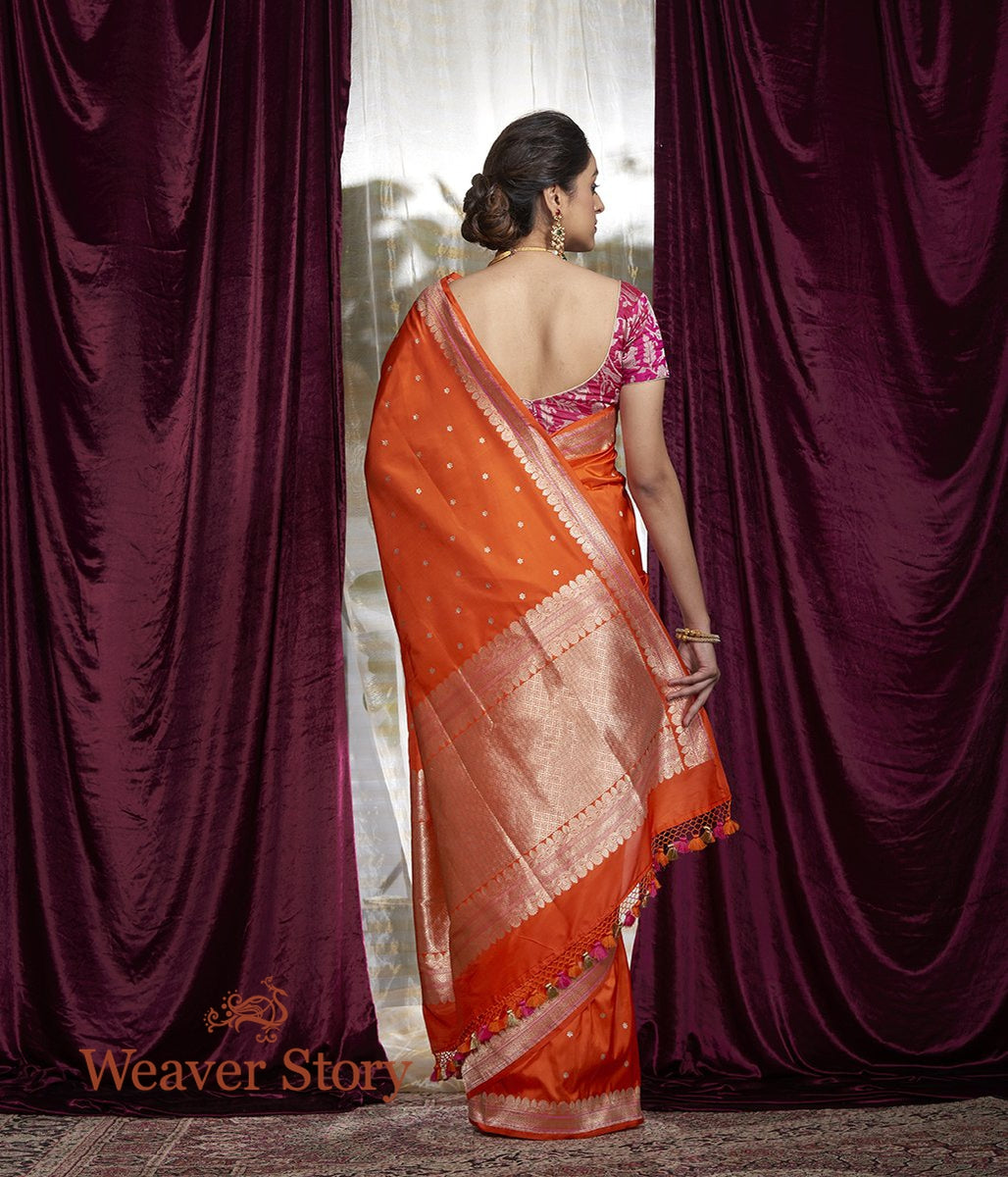 Handwoven_Orange_Kadhwa_Boota_Saree_with_Small_Border_WeaverStory_03