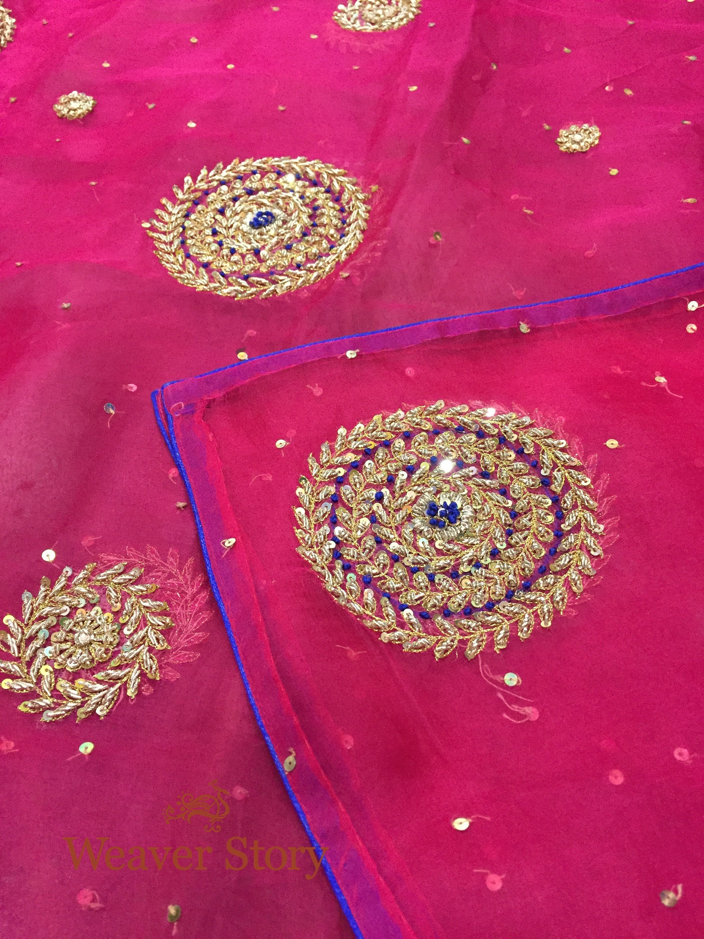 Handloom_Magenta_Rangoli_Dupatta_with_Zardozi_Work_WeaverStory_03