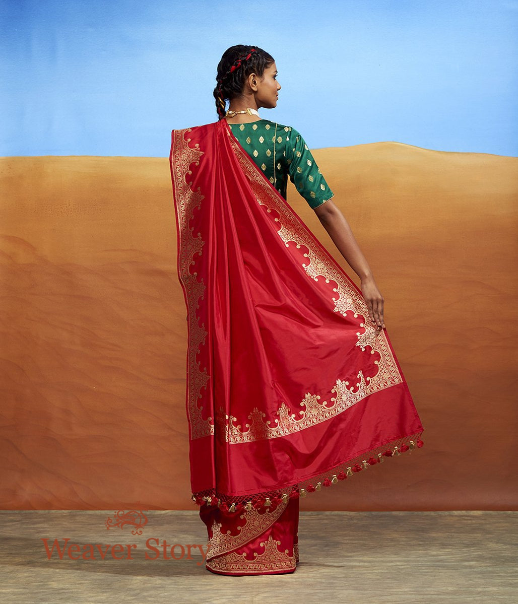 Handwoven_Red_Plain_Katan_Saree_with_Ornamental_Border_WeaverStory_03