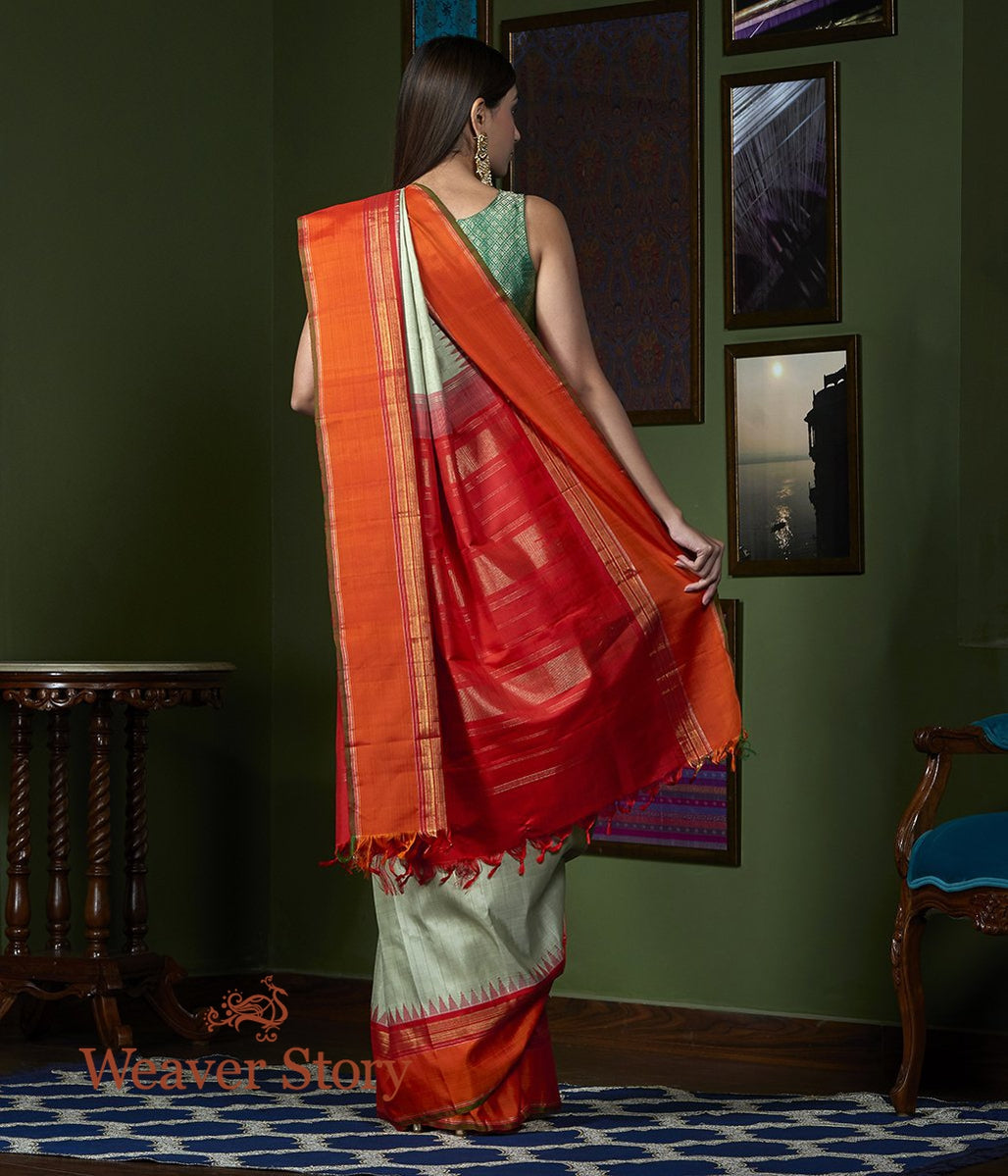 Handwoven_Beige_Kanjivaram_Saree_with_Orange_Temple_Border_WeaverStory_03